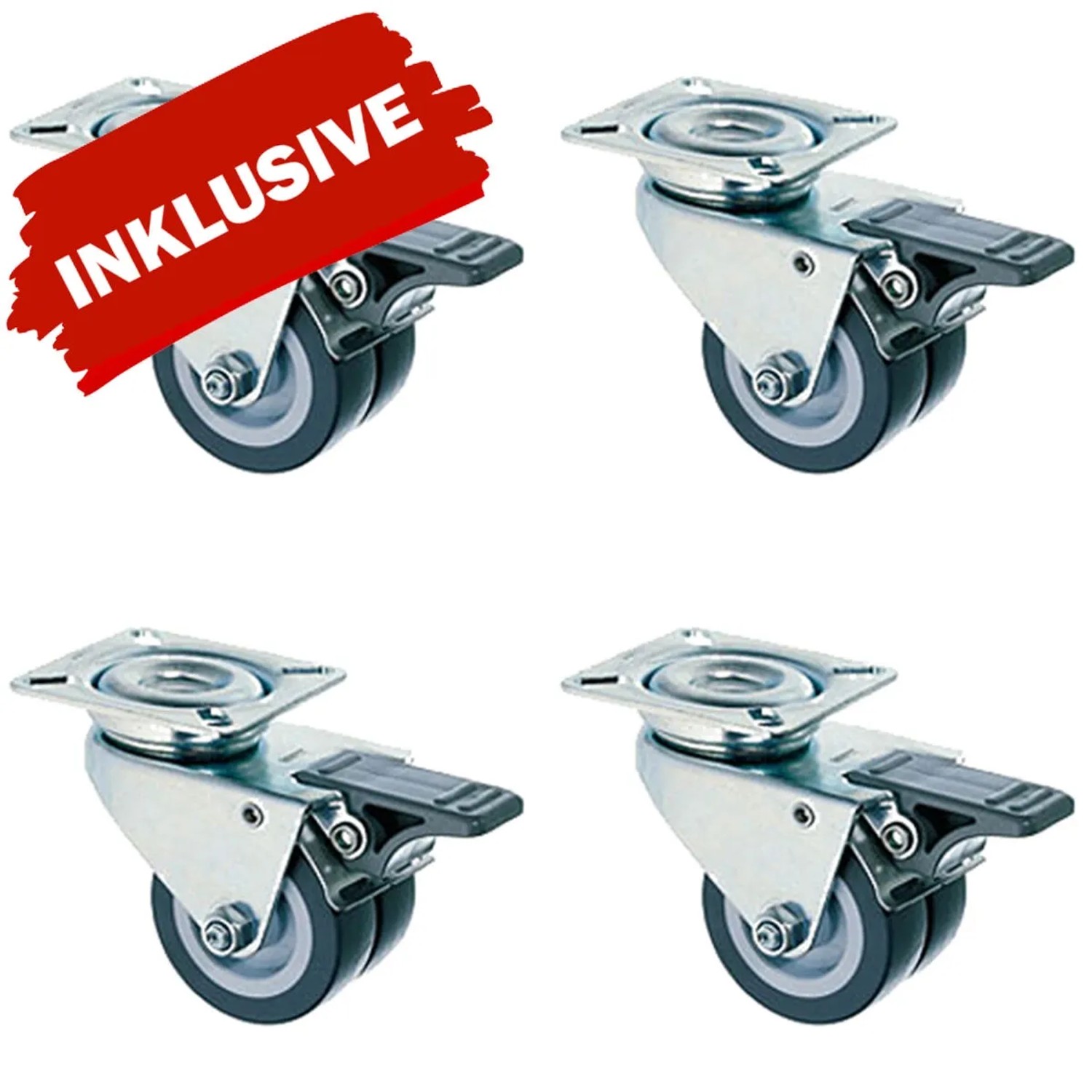 4er Set Doppellenkrollen für Strandkorb Ammersee Grande XL, inkl. Feststellbremse.