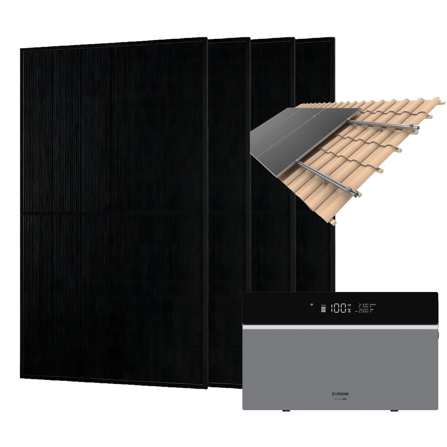 Conow CBE2000 Pro 1820W Balkonkraftwerk mit 4 JA Solar 455W Solarmodule mit Halterung Dachziegel