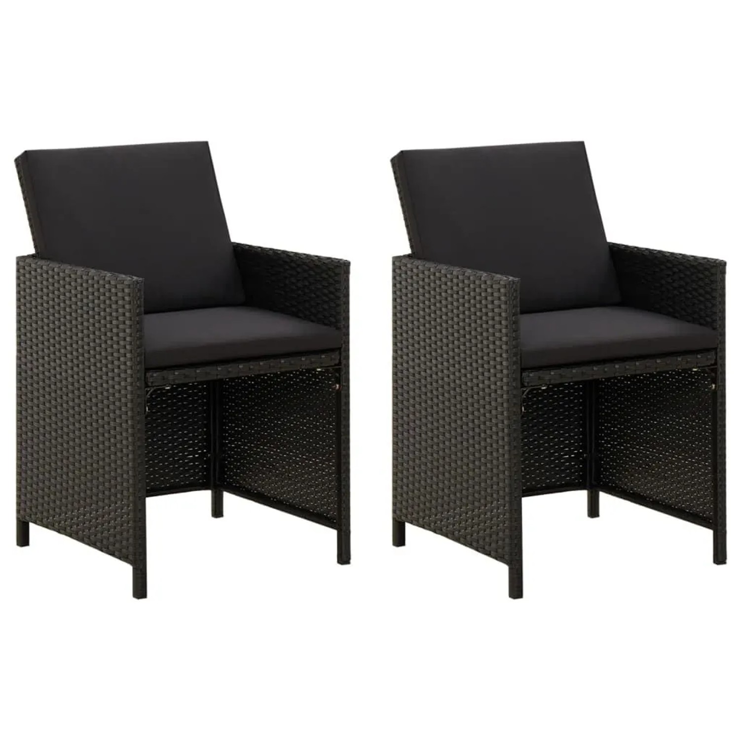 Furnicato Gartenstühle 2er Set Mit Kissen Poly Rattan 52x60x85 Cm Schwarz