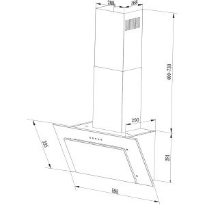 Respekta Dunstabzugshaube CH 33060 SB, 60cm, Schwarz, EEK: B, Schemazeichnung mit Maßen