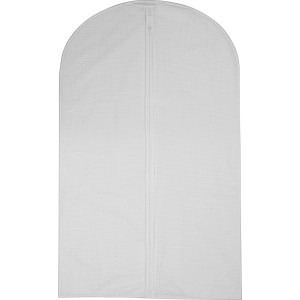 Weiße Kleiderschutzhülle Größe S aus PEVA mit Reißverschluss zur staubfreien Aufbewahrung.