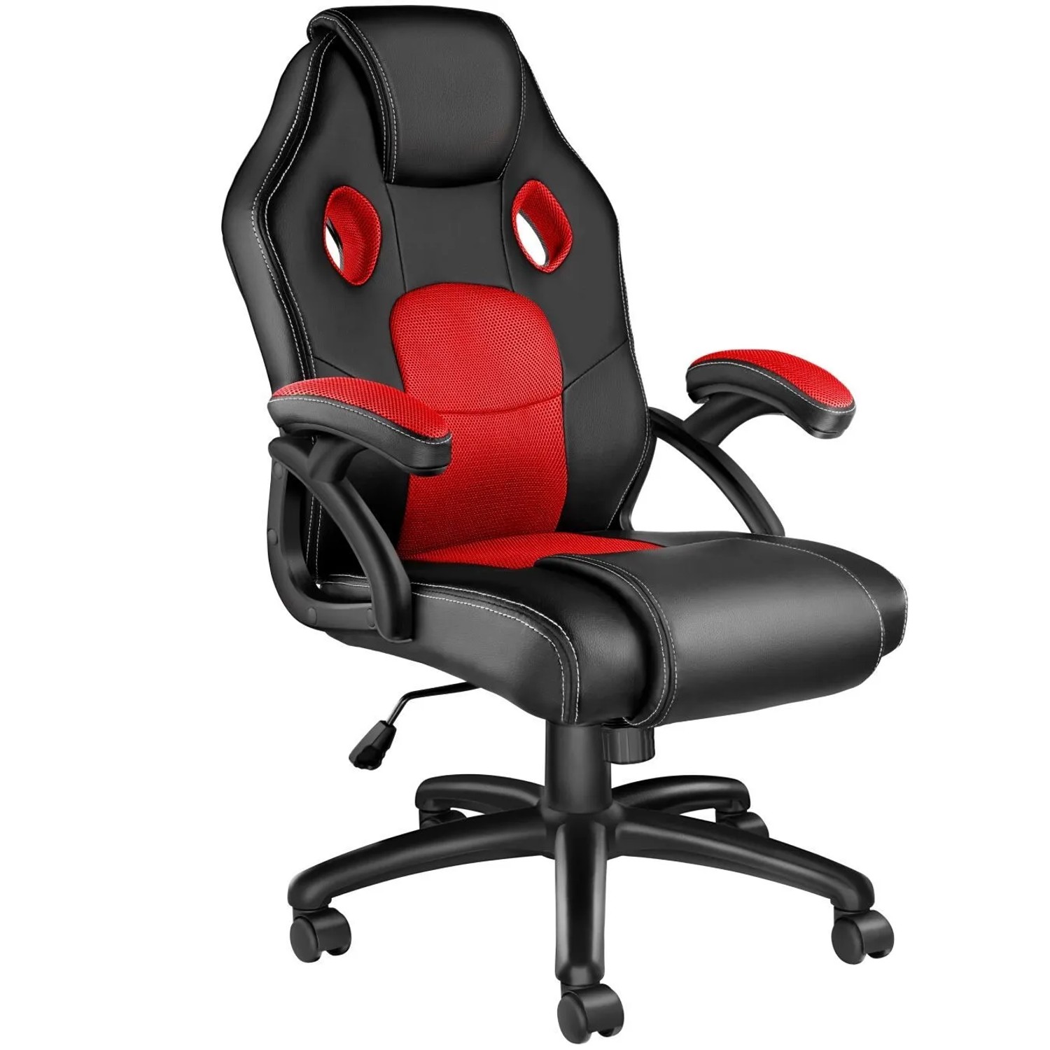 Tectake Bürostuhl Mike Ergonomische Form Dicke Polsterung  69 x 68 x 114 50 cm Schwarz Rot