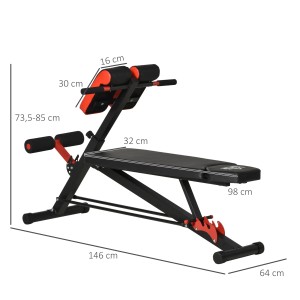Verstellbare HOMCOM Hantelbank/Bauchtrainer aus Stahl, schwarz mit roten Akzenten. Ideal für Bauchmuskeltraining.