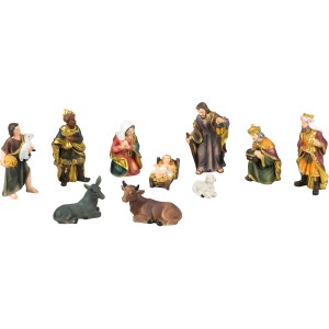 10-teiliges HGD Krippenfiguren Set aus Kunstharz, ca. 10 cm hoch, mit Jesus, Maria, Josef, Hirten, Königen und Tieren.