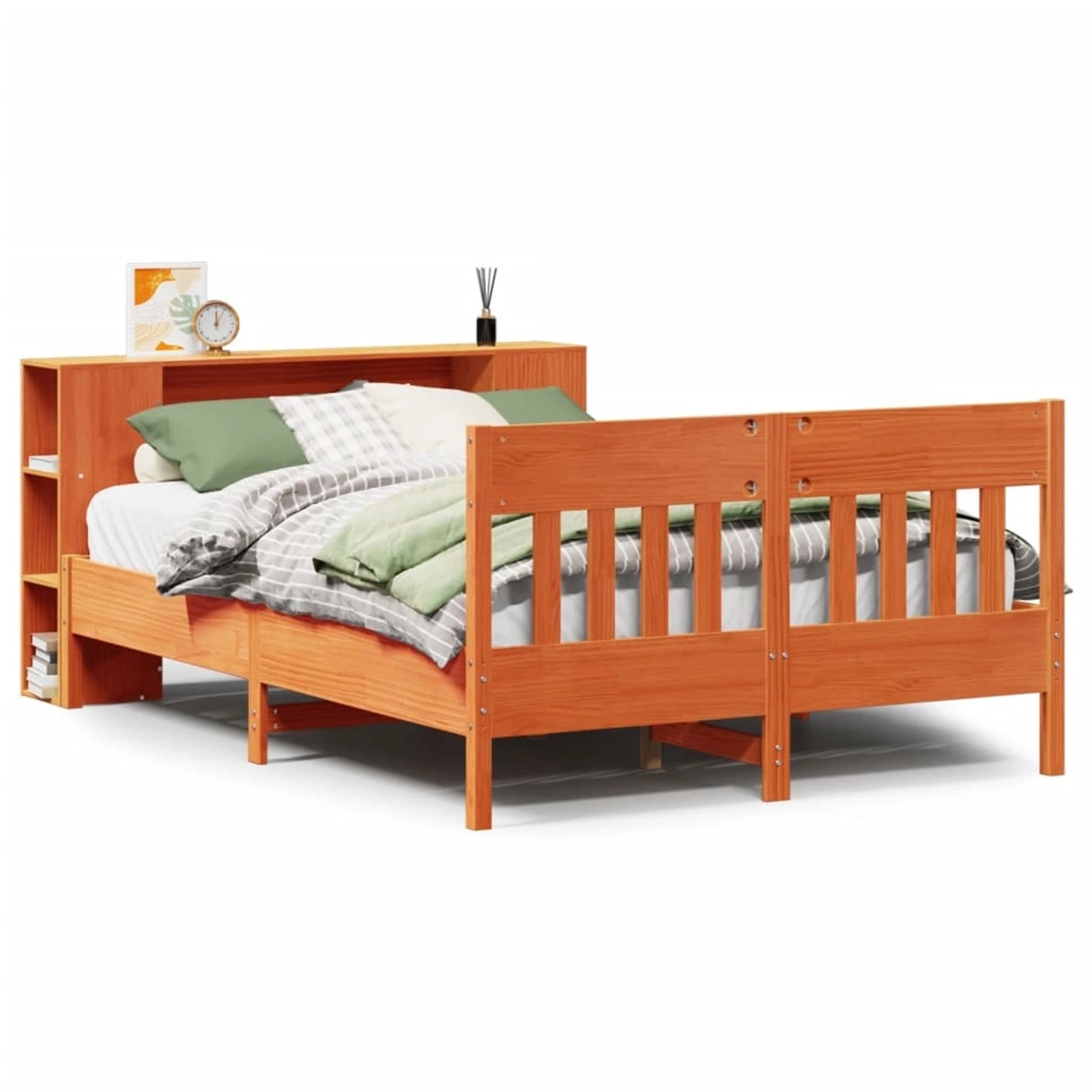 vidaXL Massivholzbett mit Regal ohne Matratze Wachsbraun 150x200 cm 3323181 günstig online kaufen