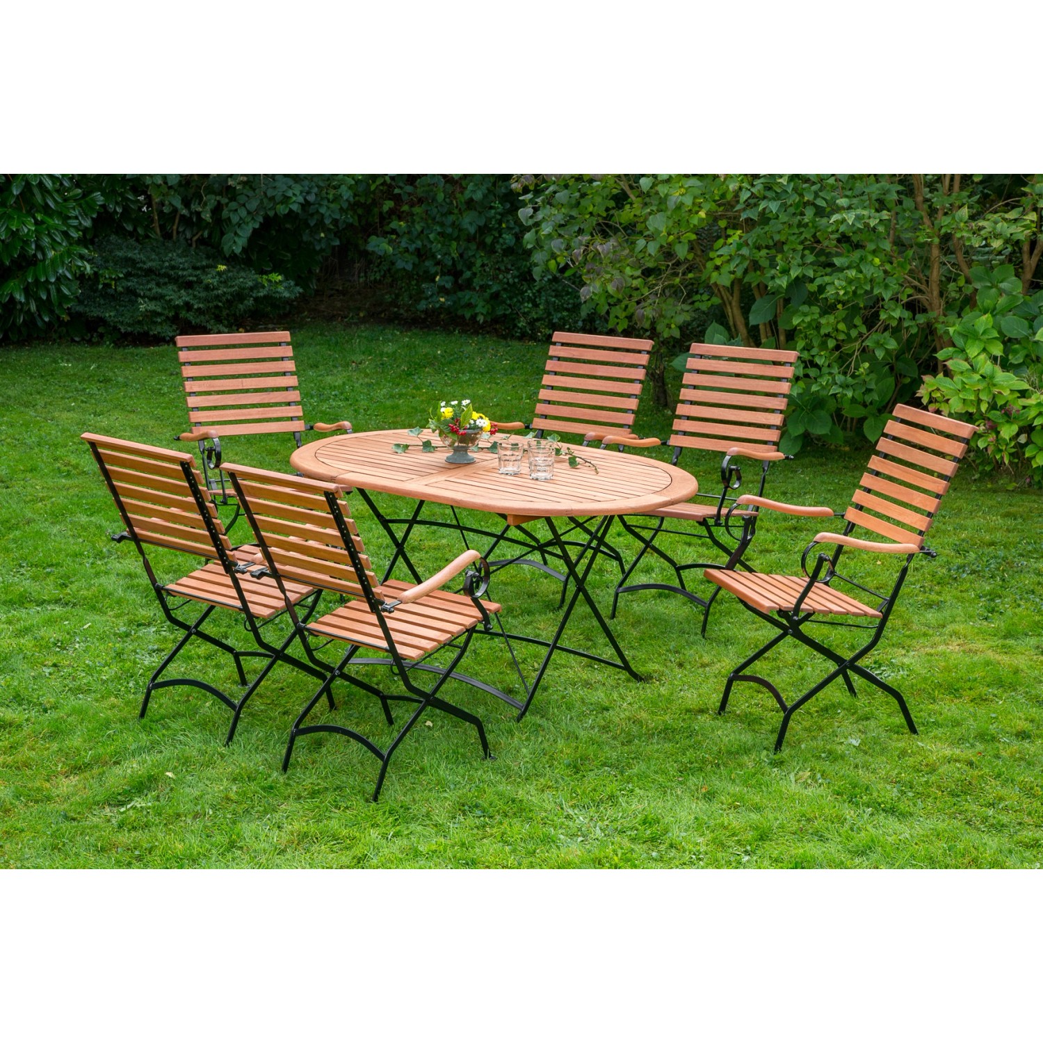 Gartenmöbel-Set Schlossgarten 7-tlg. Braun inkl. Tisch und hoher Rückenlehn günstig online kaufen