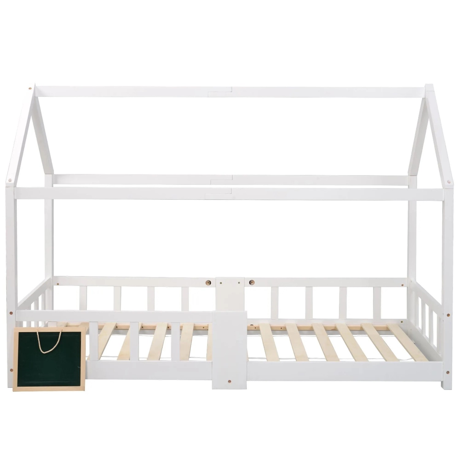okwish Hausbett 90x200cm mit Tafel Rausfallschutz Kinderzimmer Weiß ohne Matratze