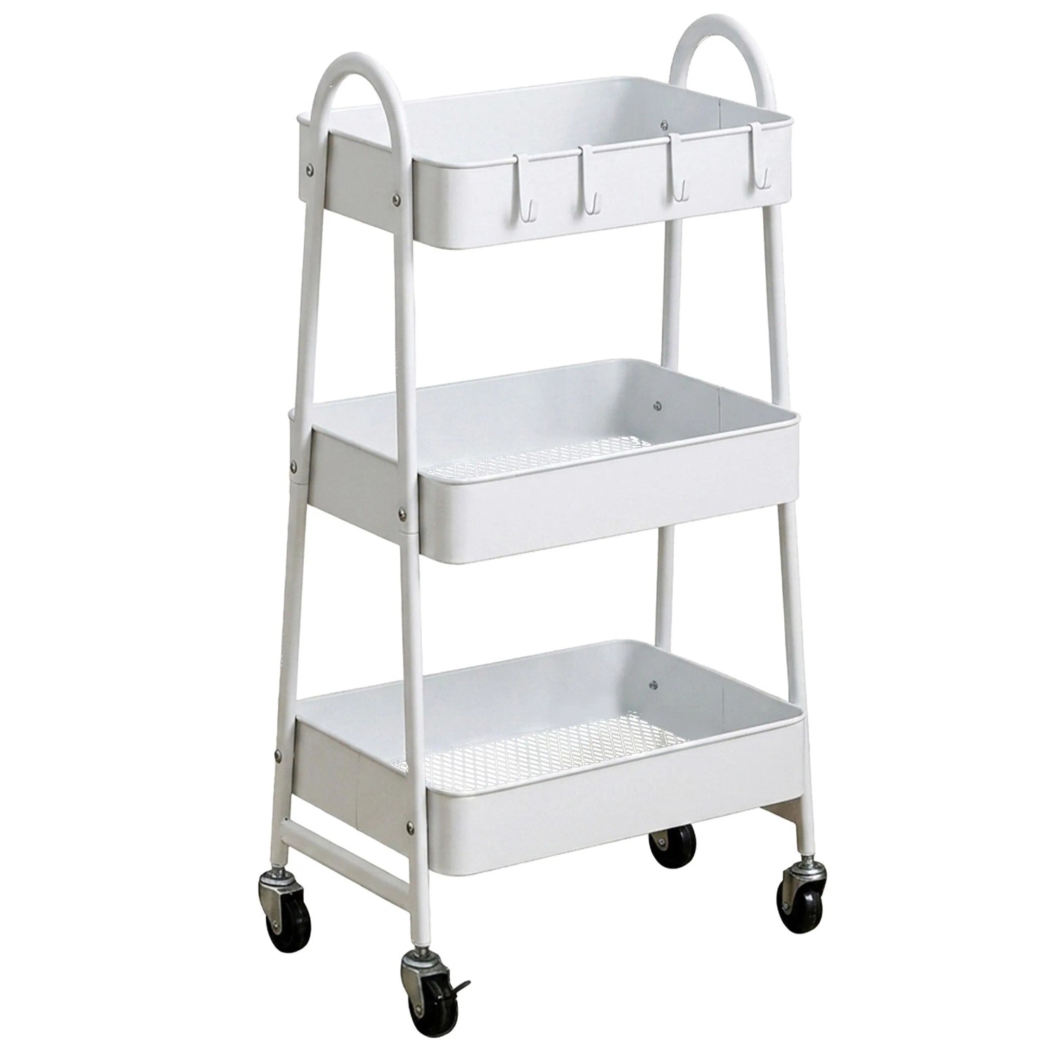 Relaxdays Rollwagen Metall Kunststoff Weiß mit 3 Ebenen 80 cm x 44 cm x 32 cm