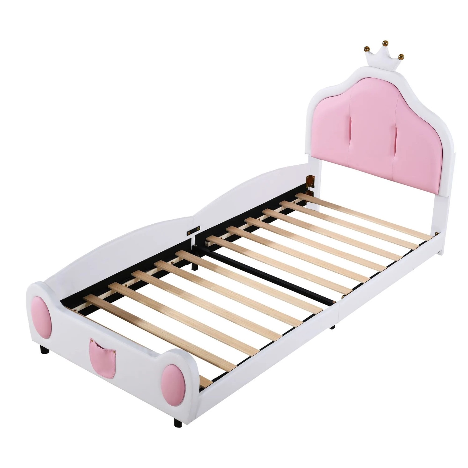 okwish Polsterbett 90x200cm mit Kranzkopfteil und Patchwork Kinderzimmer Rosa ohne Matratze