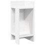 Weißer Beistelltisch aus Holzwerkstoff mit zwei offenen Ablagefächern. Modernes, schmales Design für Stauraum.