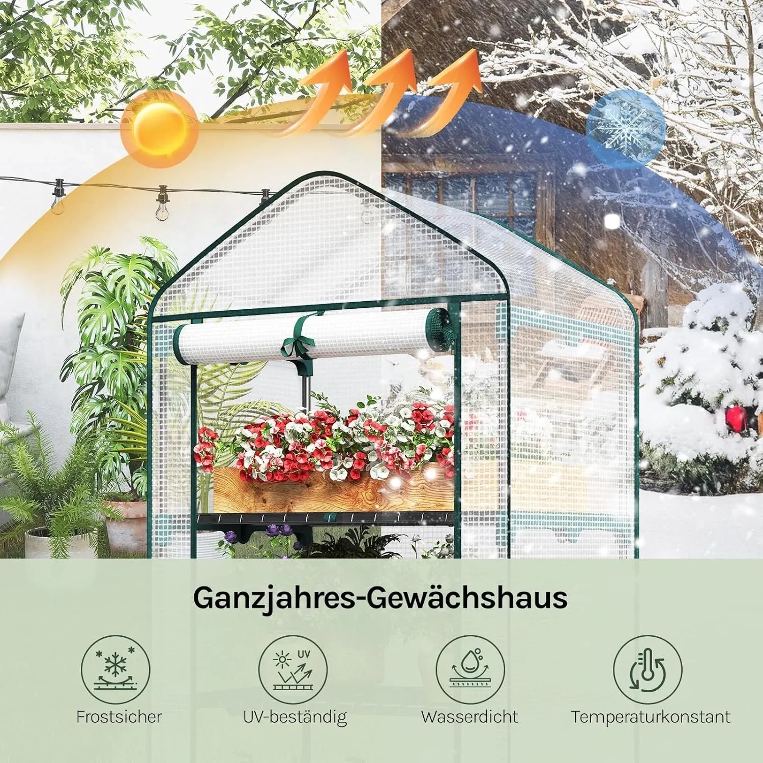 WOLTU Gewächshaus mit Aufrollbarer Tür Winterfest Weiß 69x49x158cm_4