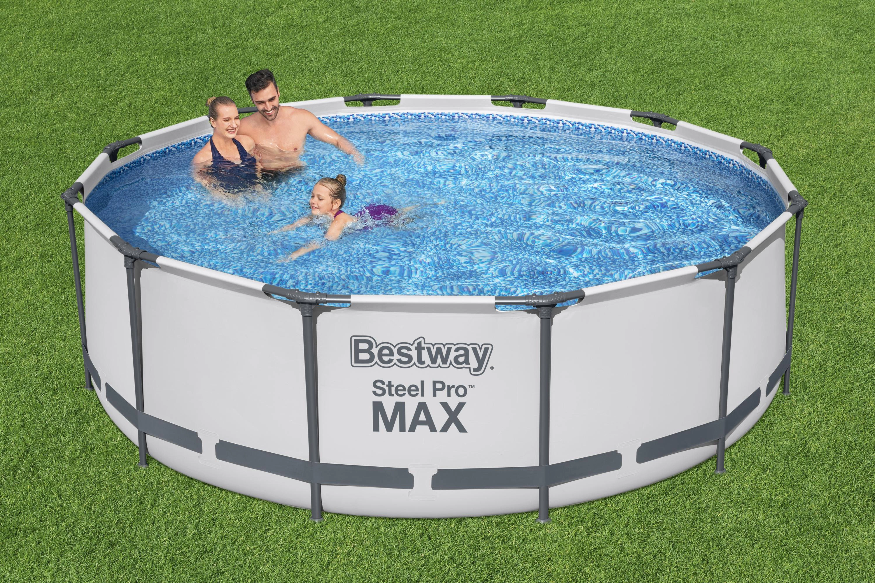 Bestway Stahlrahmen-Pool Set Steel Max 366 x Ø Lichtgrau Frame Pro cm Rund 100
