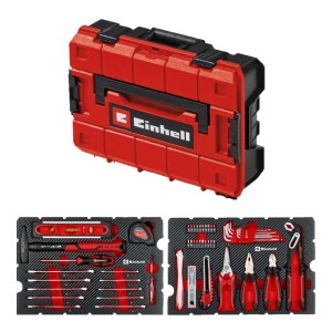 Einhell Werkzeugkoffer Umzug E-Case, 79-teilig, mit Werkzeugsortiment wie Hammer, Zangen, Schraubendreher und Messwerkzeuge.