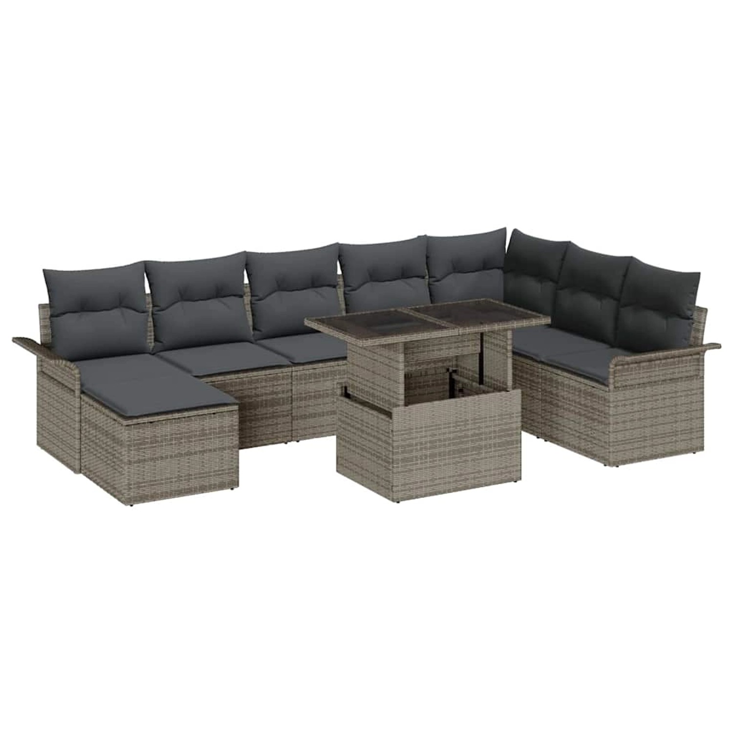 vidaXL Garten-Sofa-Set mit Kissen 9-Tlg Grau Poly Rattan 3348335 günstig online kaufen