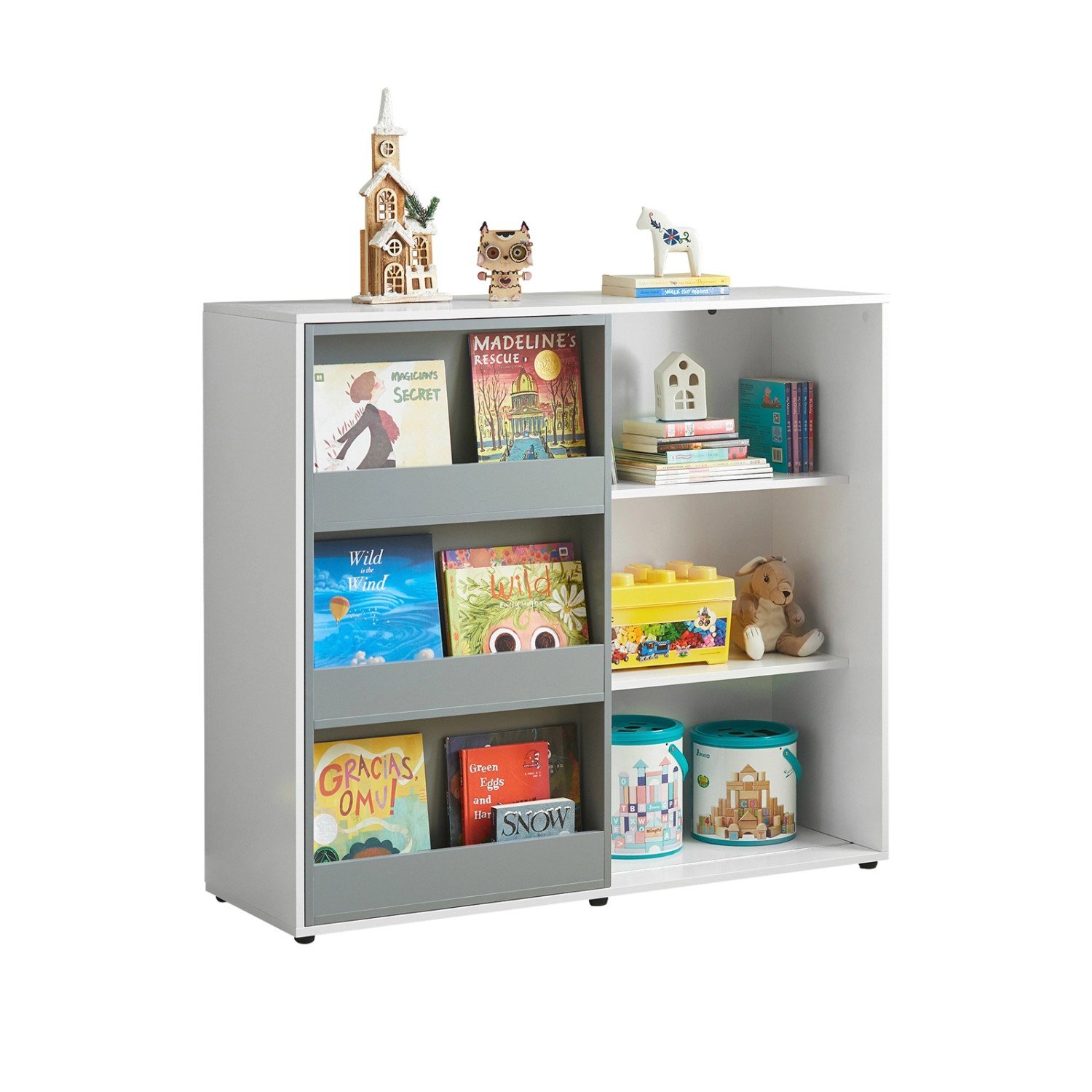 SoBuy Kinder Bücherregal Kinderregal mit Schiebetür Spielzeugregal Weiß KMB33-W