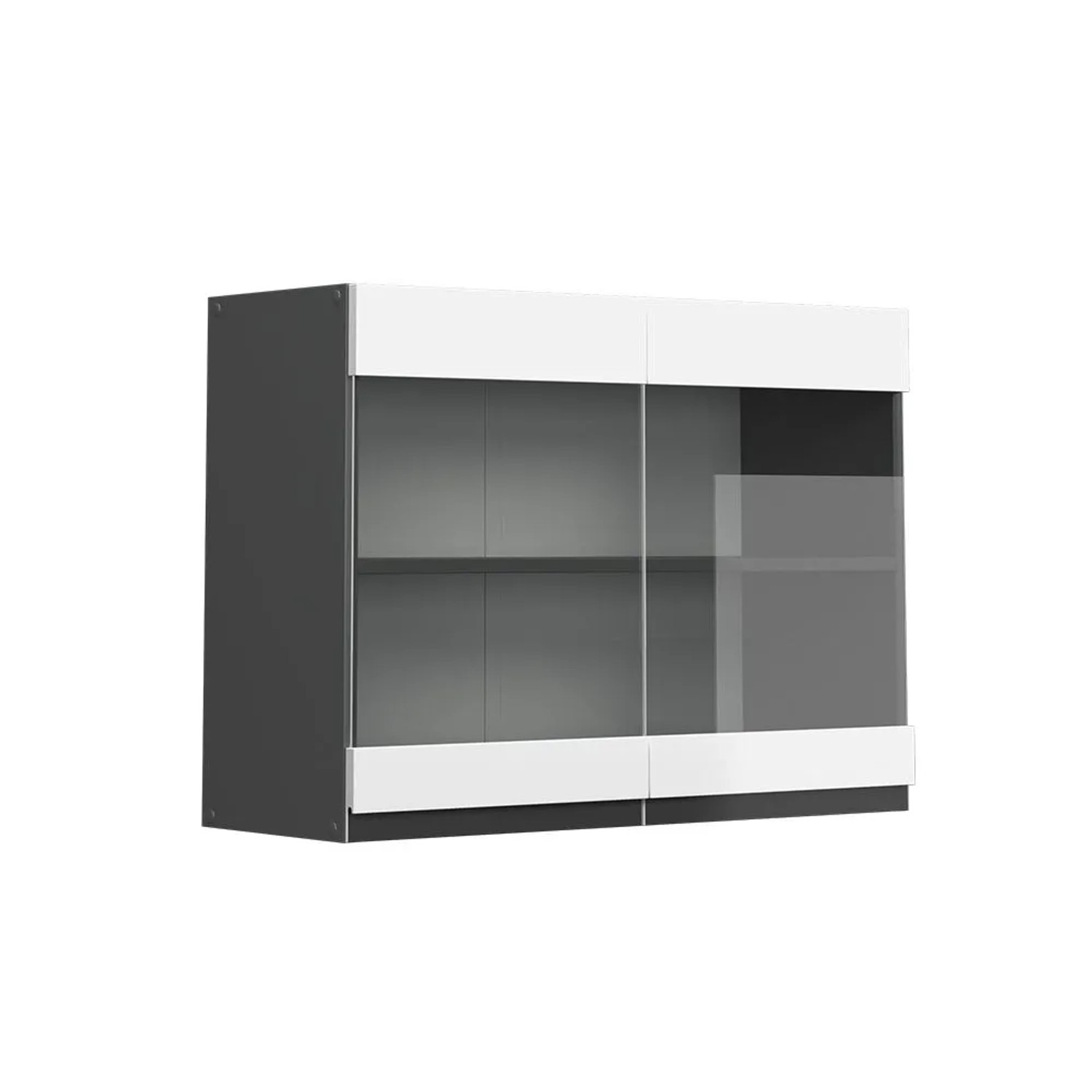 Vicco Küchenglasschrank R-Line Glashängeschrank Weiß Anthrazit 80 cm J-Shape