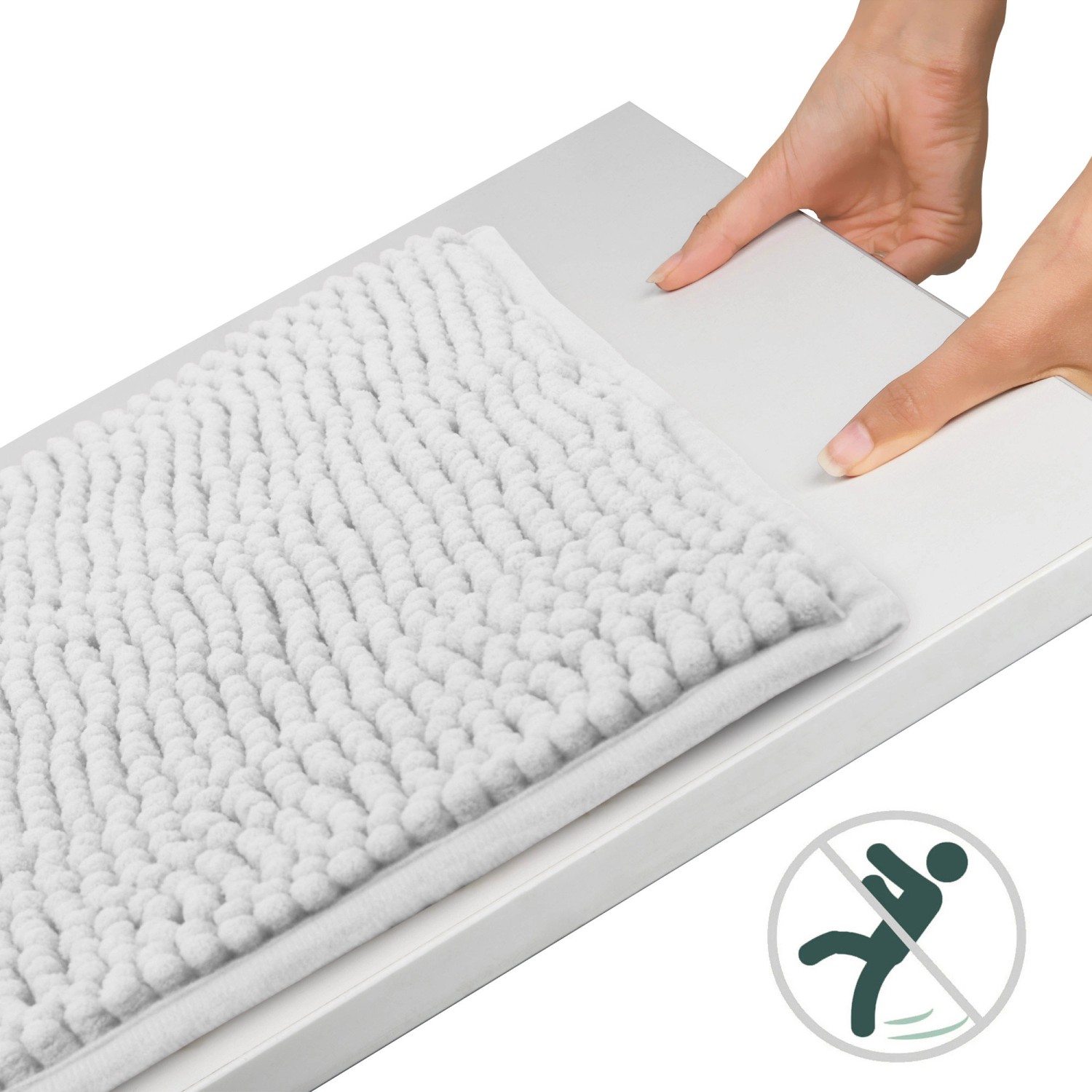 Weißer Beautissu BeauMare Badteppich (50x80cm) mit rutschfester Unterseite.