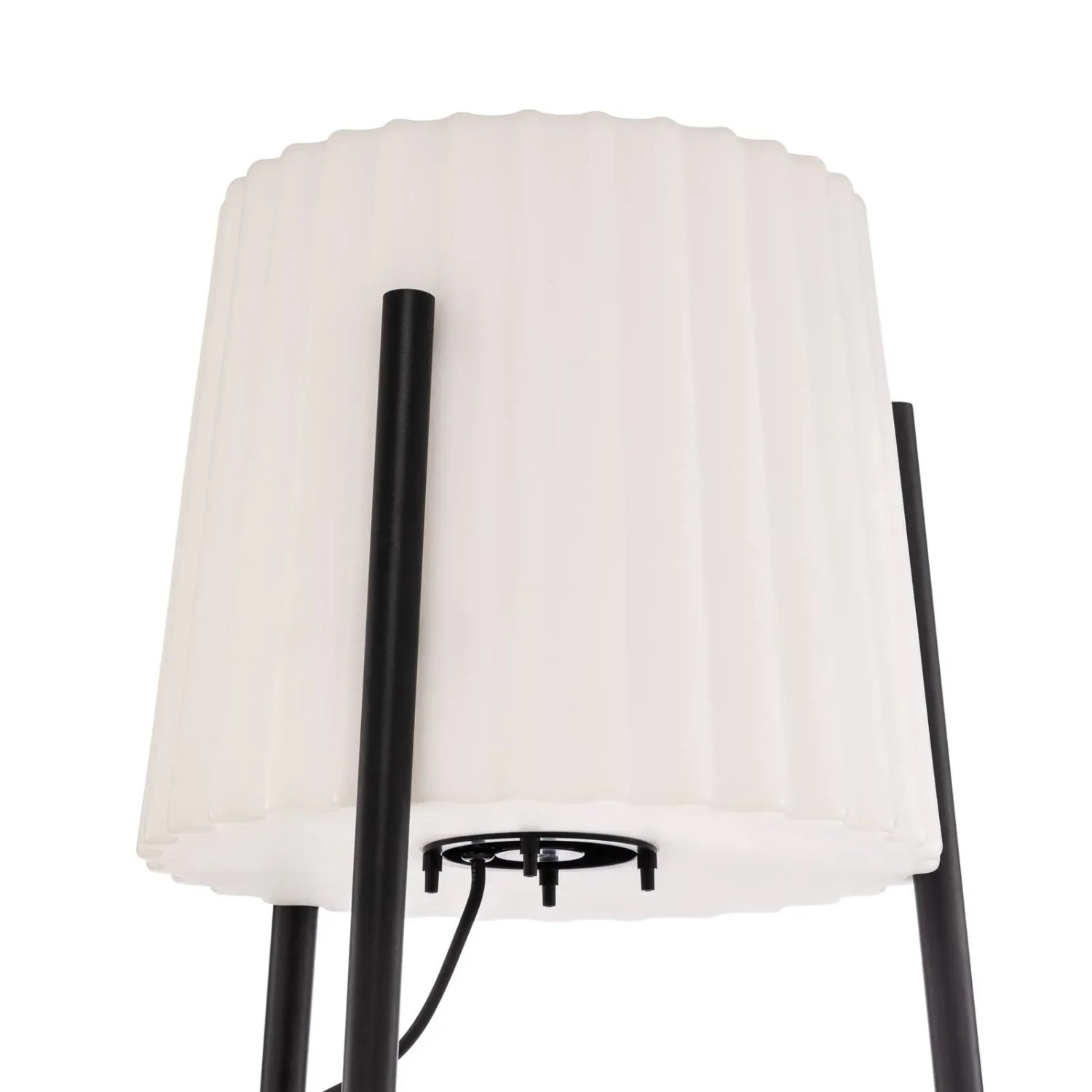 Lucande Jaimy Stehleuchte, schwarz, 1-flammig, E27, Tripod-Design. Innenleuchte mit weißem Lampenschirm.