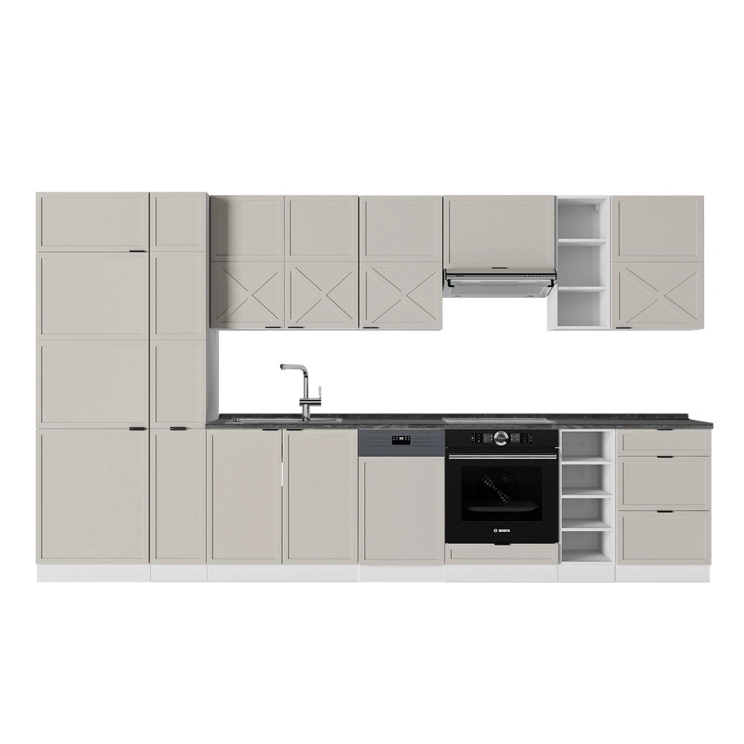Vicco Fame-Line Küchenzeile GrauBeige/Weiß 355 cm AP Anthrazit günstig online kaufen