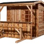 Naturbelassenes weka Gartenhaus 820 A mit Theke und Sitzgelegenheit aus Holz.