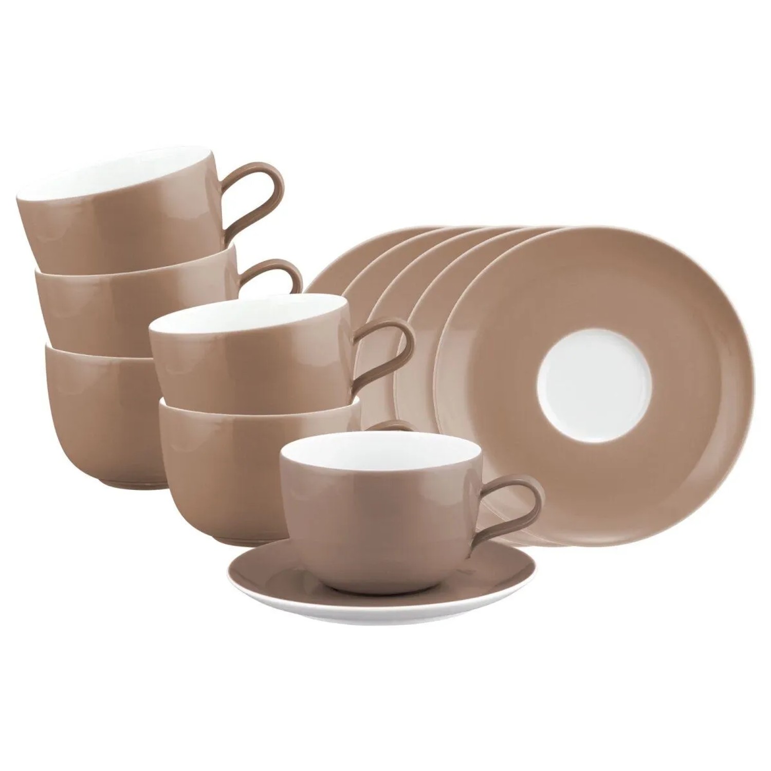 Seltmann Weiden Liberty Pure Colors Milchkaffeetasse mit Untertasse 380 ml 6er Set Cocoa Brown