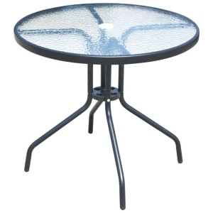 Schwarzer Furnicato Gartentisch mit Glasplatte und Stahlgestell, Teil der 5-tlg Essgruppe.