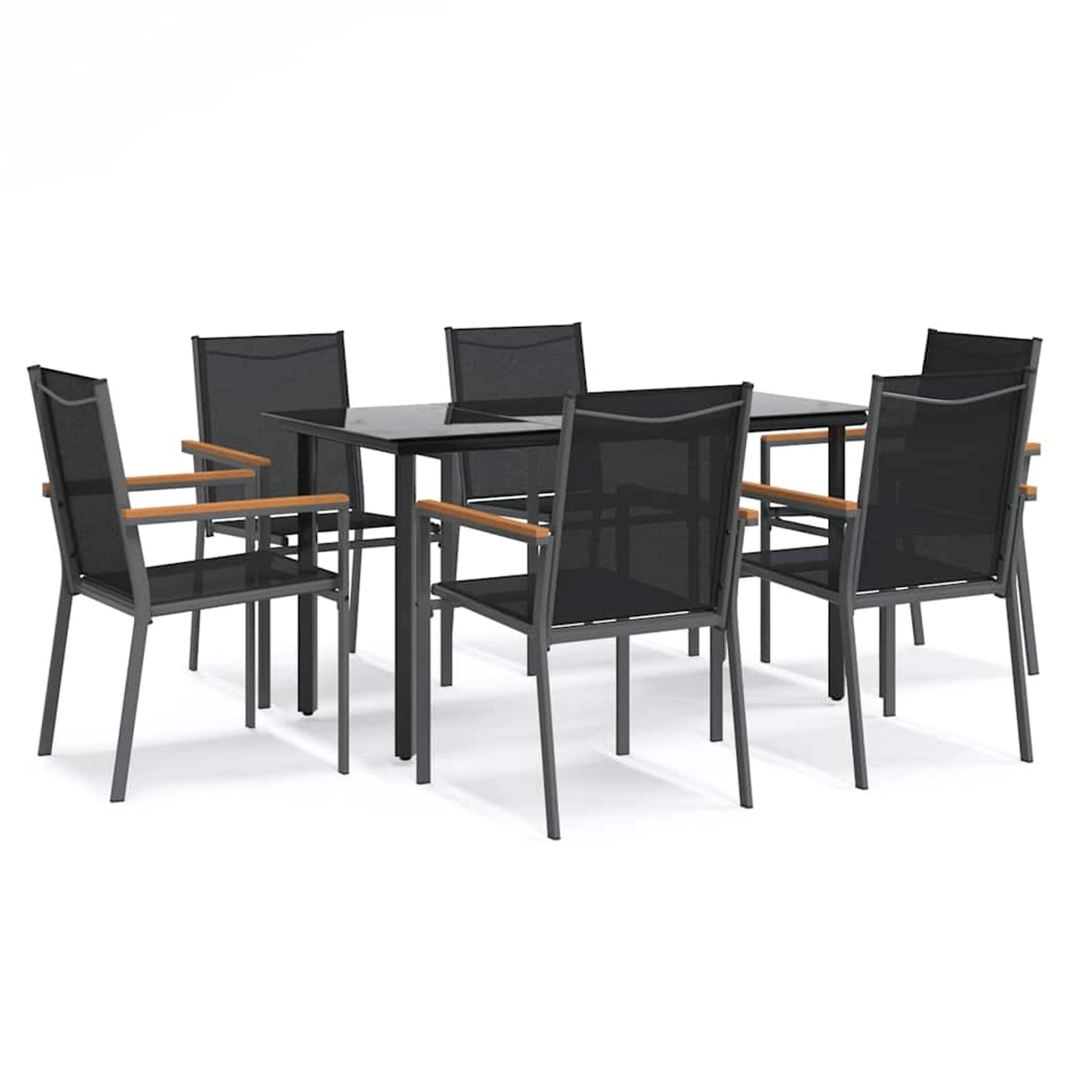vidaXL 7-Tlg Garten-Essgruppe Schwarz Textilene und Stahl 3187044 günstig online kaufen