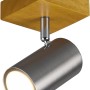 Trio Strahler Marley, 1-flammig, Nickel matt mit Holzsockel. Deckenspot für Wohn- und Schlafzimmer.