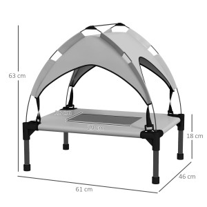 Hellgraues PawHut Hundebett mit Dach, erhöht, 61x46x63cm. Ideal als Hundecouch für Outdoor.