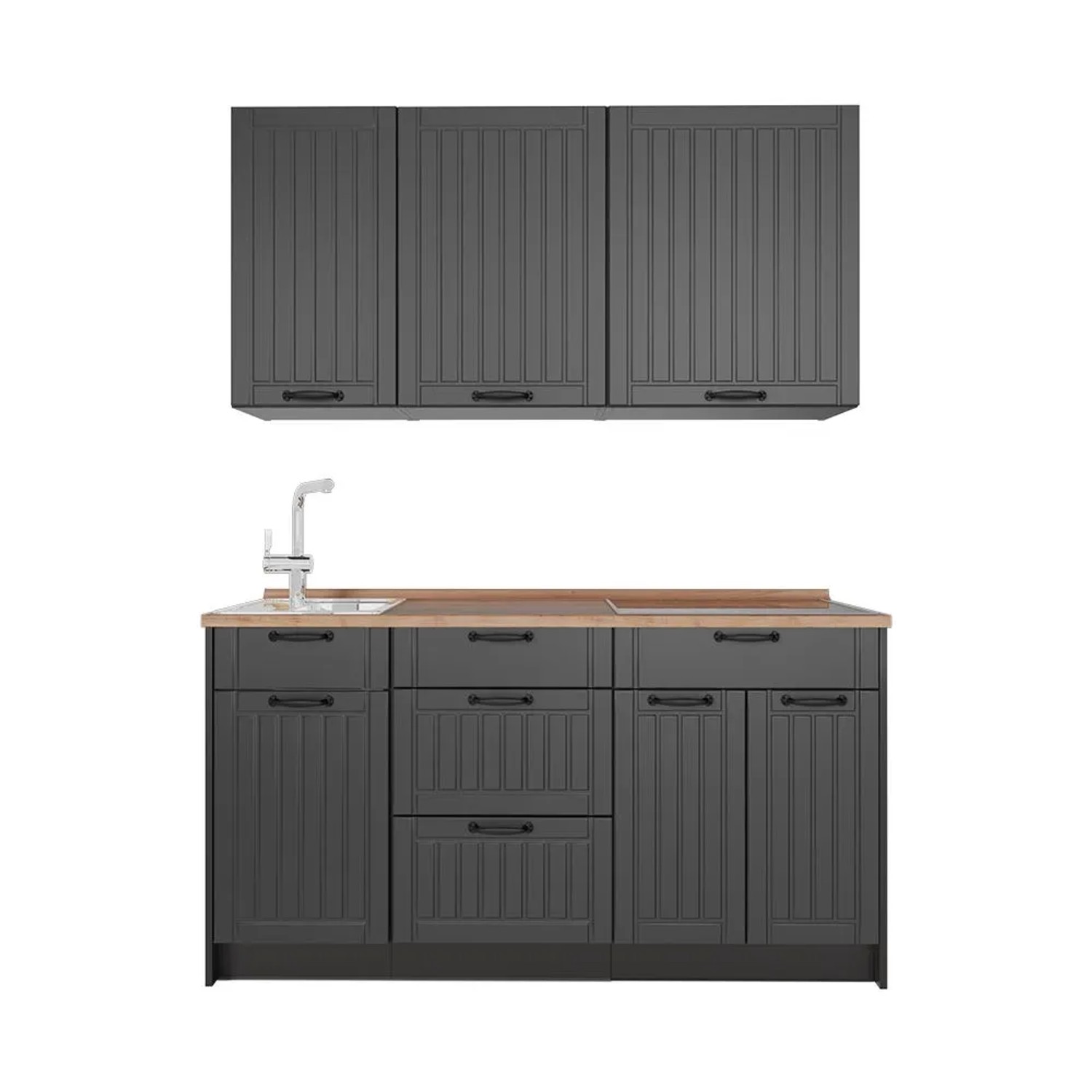 Vicco Singleküche Fame-Line Dunkelgrau/Anthrazit 150 x 82 AP Eiche Art Nr 64752