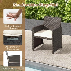 Costway Rattan Gartenmöbel Set Balkonset 2 Stühle & Tisch Weiß