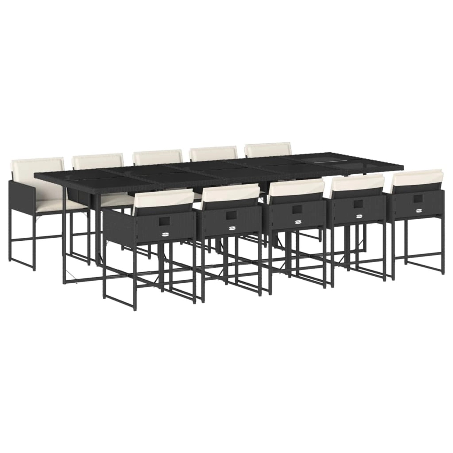 vidaXL 11-Tlg Garten-Essgruppe mit Kissen Schwarz Poly Rattan 3278057