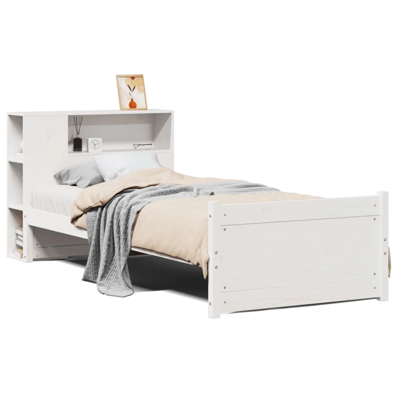 vidaXL Massivholzbett mit Regal ohne Matratze Weiß 100x200 cm Kiefer 332245 günstig online kaufen