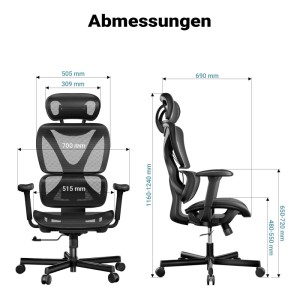 Wiltec Ergonomischer Bürostuhl Kopfstütze 150Kg Schreibtischstuhl Drehstuhl