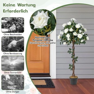 Costway Kunstbaum mit Weißen Rosen und Natürlicher Stamm 120 cm