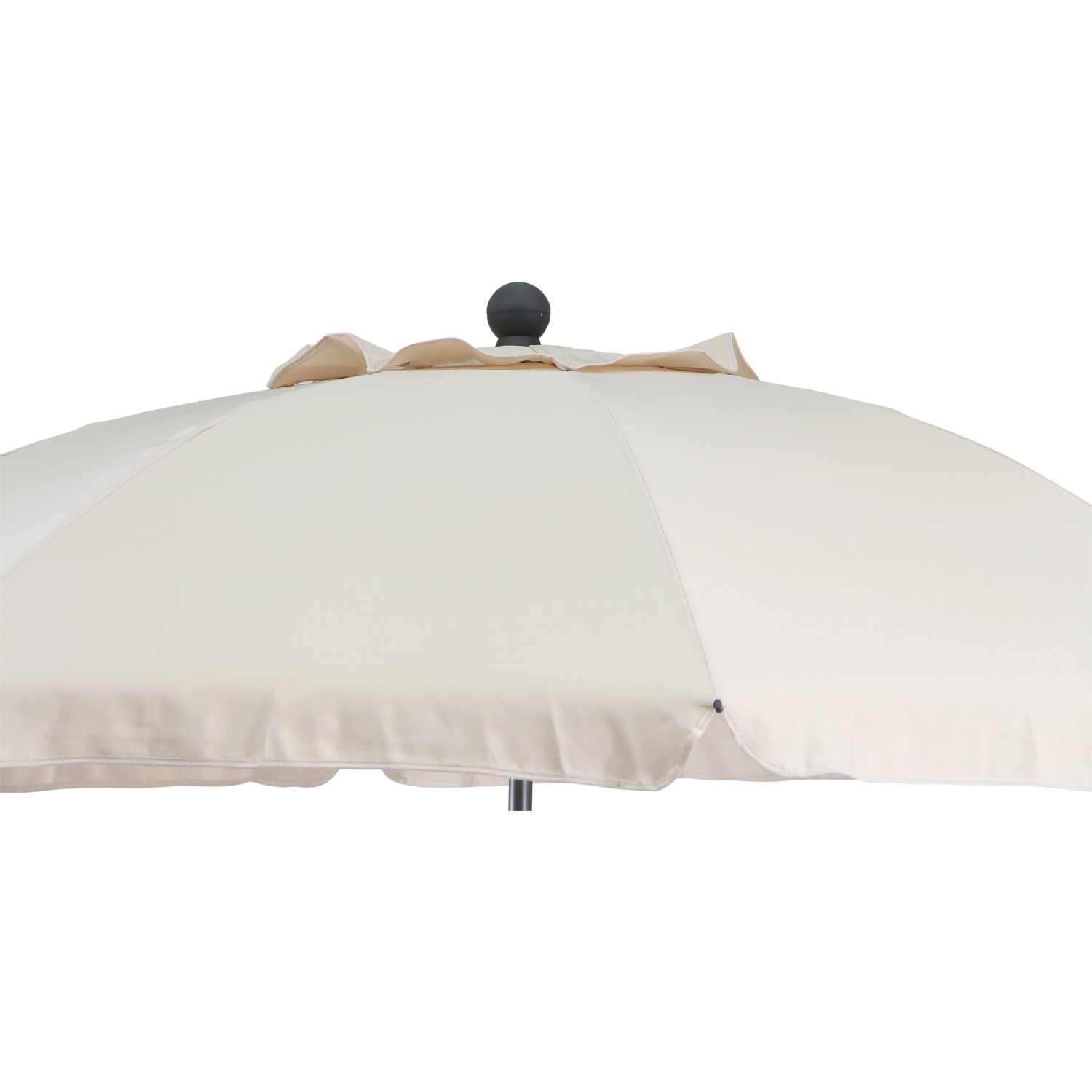 Detailaufnahme: Naturfarbener Siena Garden Marktschirm, Ø 200 cm, mit Knickfunktion.