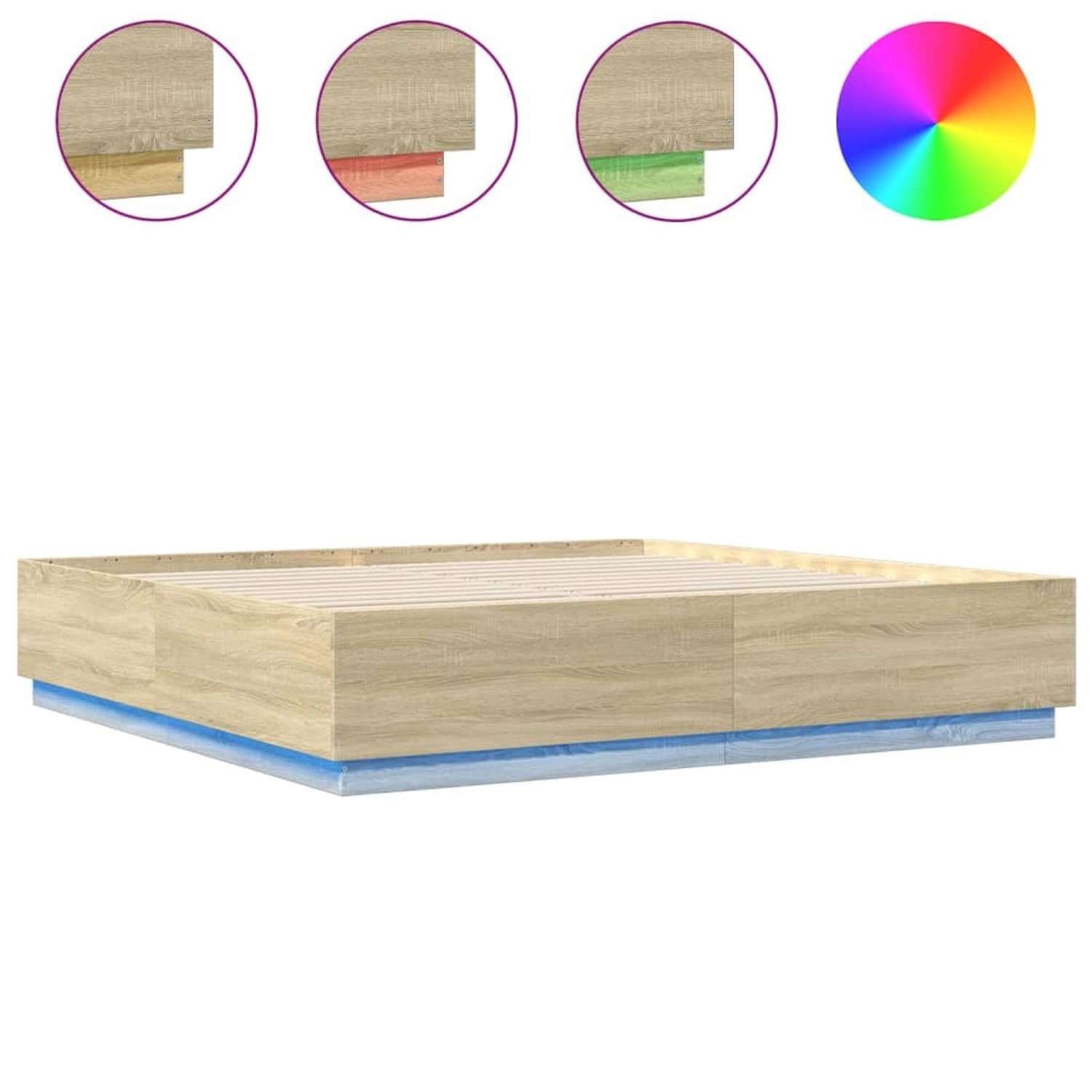 vidaXL Bettgestell mit LED Sonoma-Eiche 200x200 cm Holzwerkstoff 3209585 günstig online kaufen