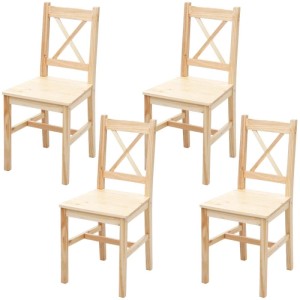 4er-Set Esszimmerstühle aus lasierter Kiefer im Landhausstil, mit X-Rückenlehne.