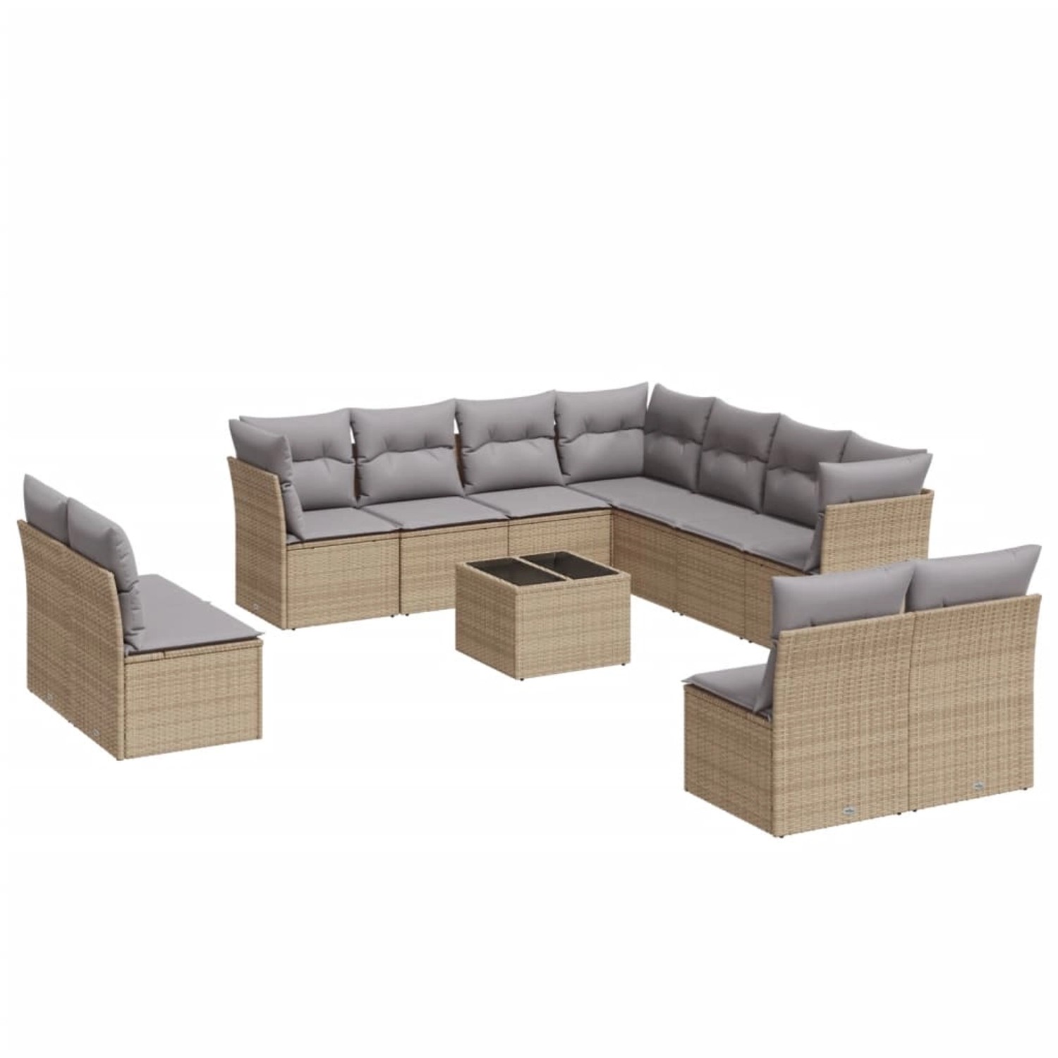 vidaXL 12-Tlg Garten-Sofagarnitur mit Kissen Beige Poly Rattan 3217829 günstig online kaufen