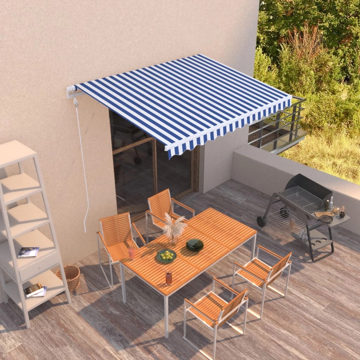 furnicato Markise Automatisch Einziehbar 300x250 cm Blau und Weiß günstig online kaufen