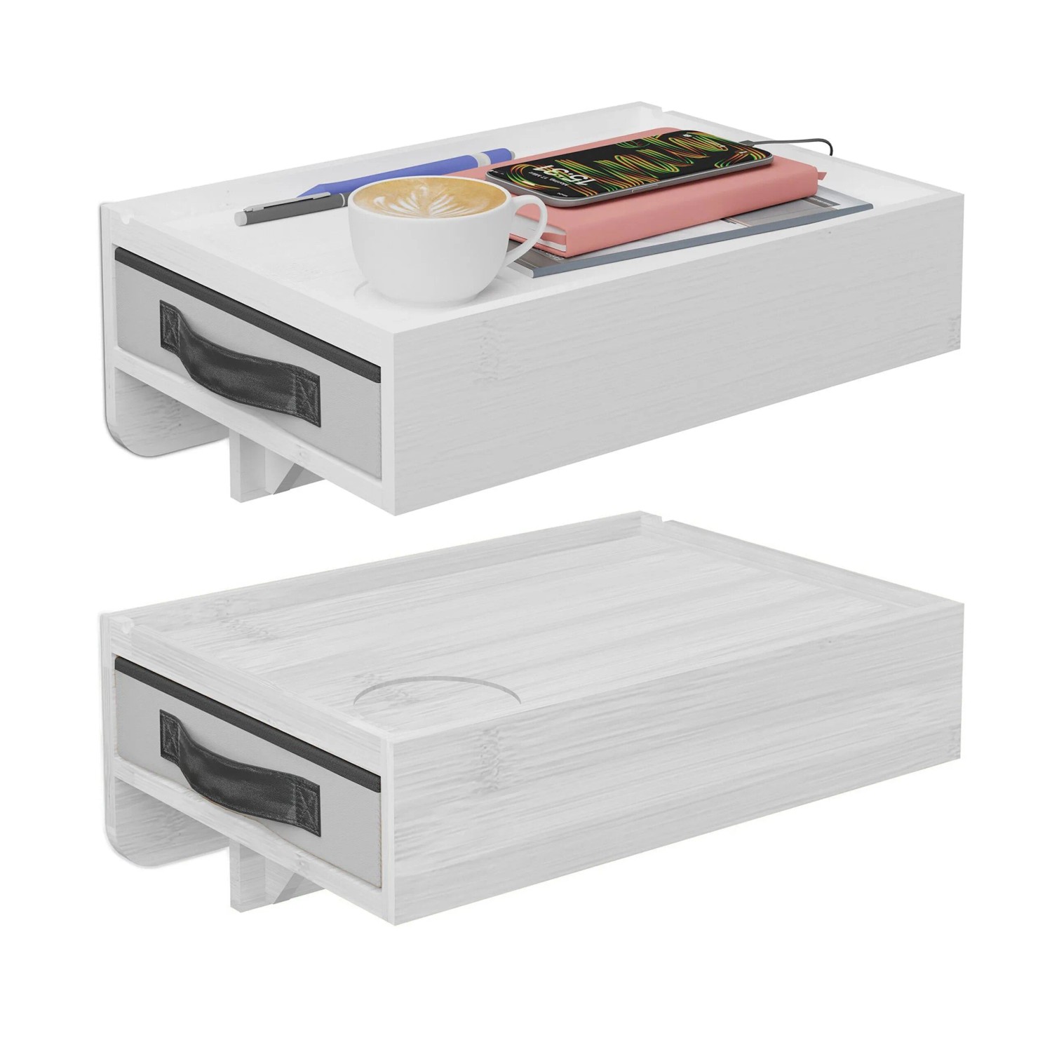 Relaxdays Nachttisch 2er Set Bambus Weiß Klemmbar 14 cm x 37 cm x 26,5 cm