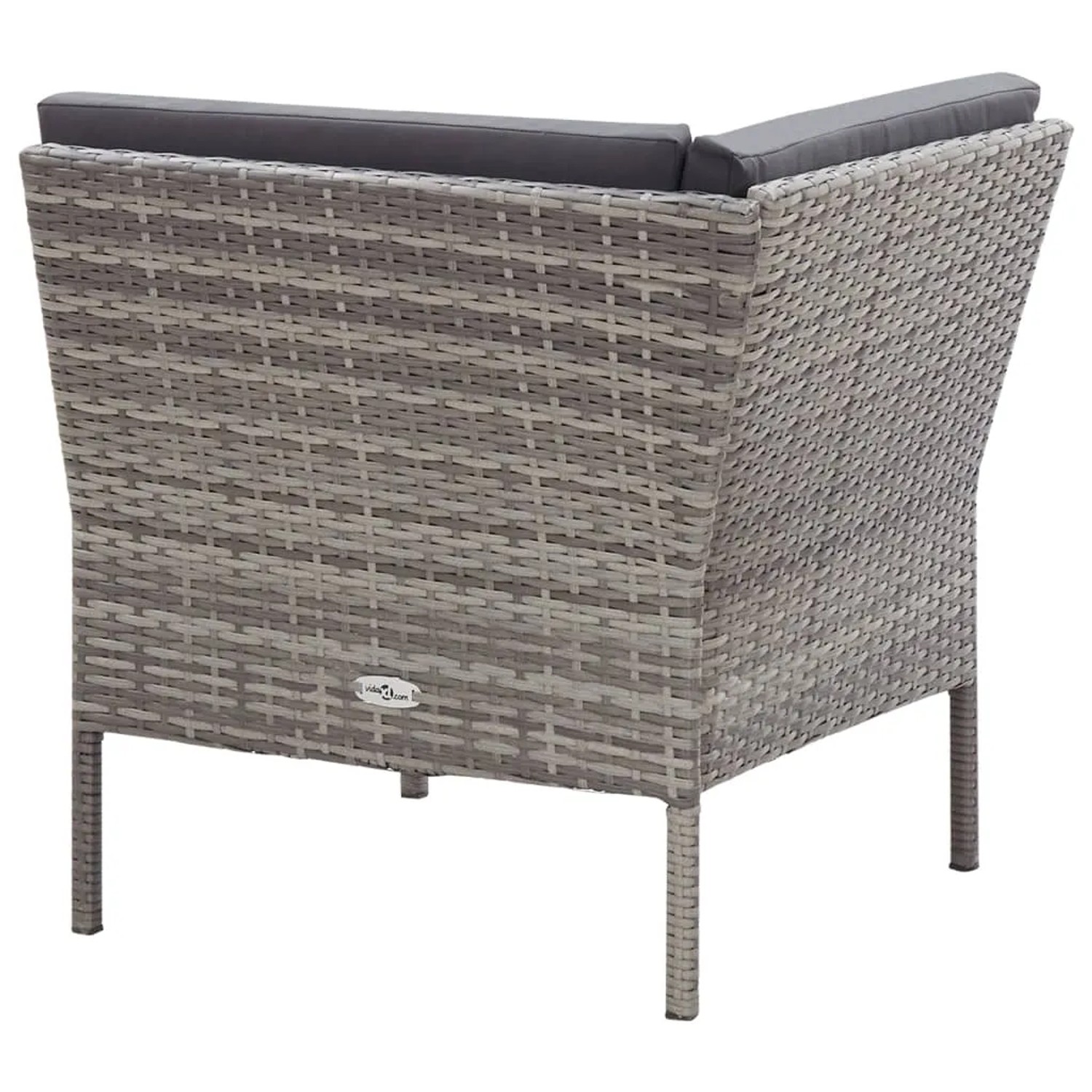 Graues vidaXL Garten-Lounge-Set aus Polyrattan mit anthrazitfarbenen Auflagen.