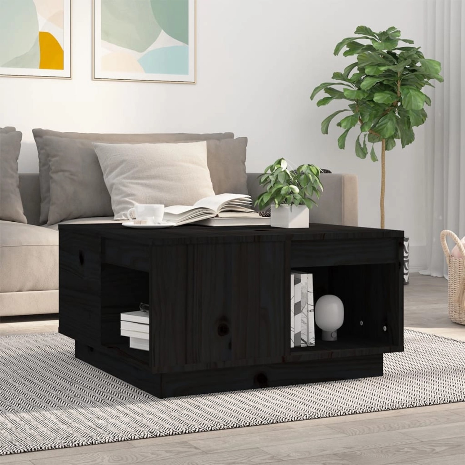 Vidaxl Couchtisch Schwarz 60x61x32,5 Cm Massivholz Kiefer günstig online kaufen