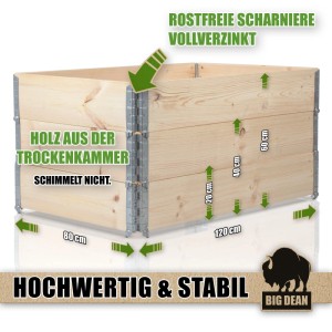 BigDean Hochbeet-Set, 3 Stück, Holz, 120x80cm, mit verzinkten Scharnieren.