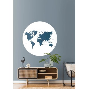 Selbstklebende, runde, blaue Weltkarte Tapete (Ø 140 cm) von ESTAhome als Wandtattoo.