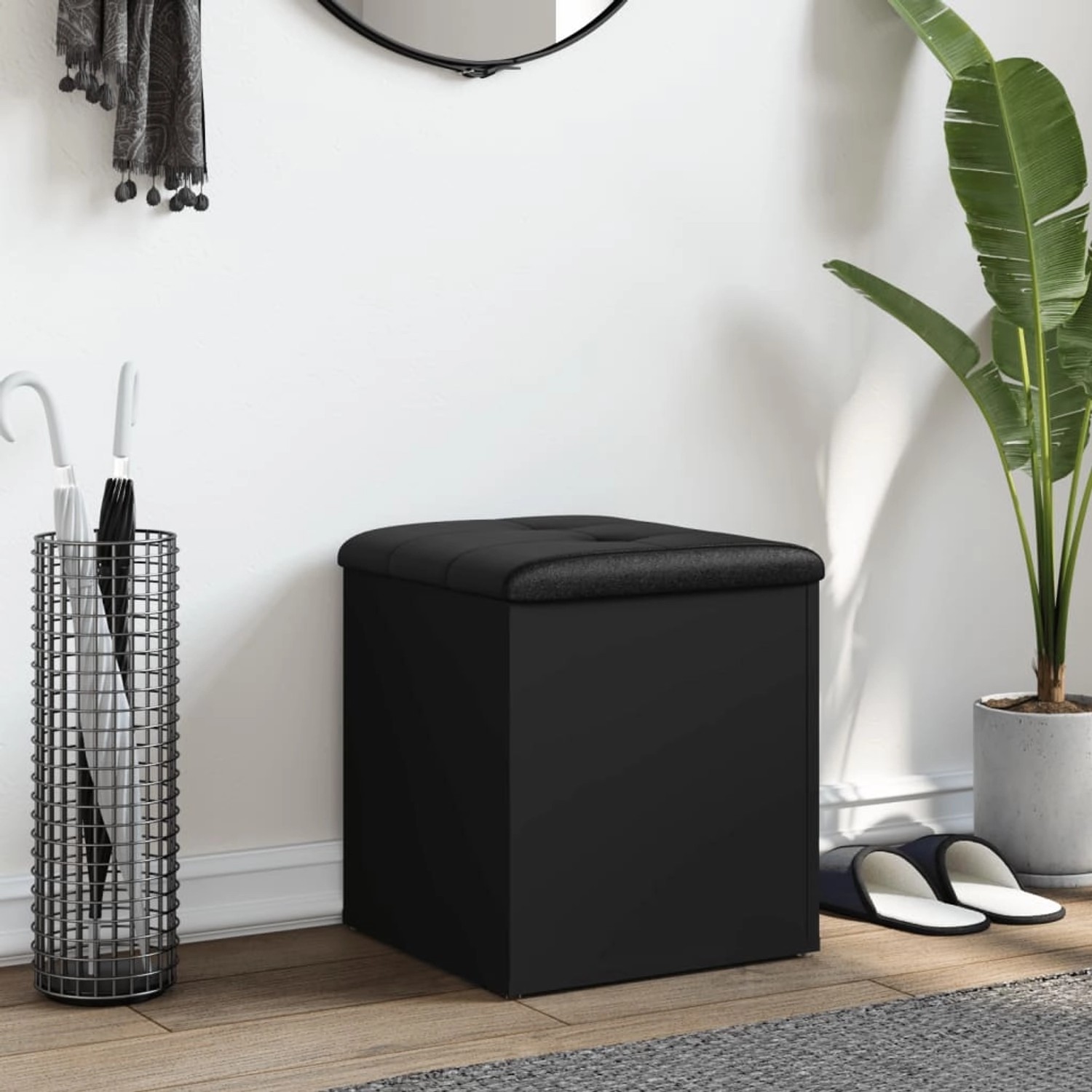 Schwarze vidaXL Sitzbank mit Stauraum, 42x42x45 cm, aus Holzwerkstoff. Möbel für Flur oder Wohnzimmer.
