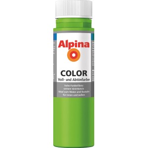Alpina Color Grass Green Abtönfarbe, seidenmatt, 250ml Flasche.
