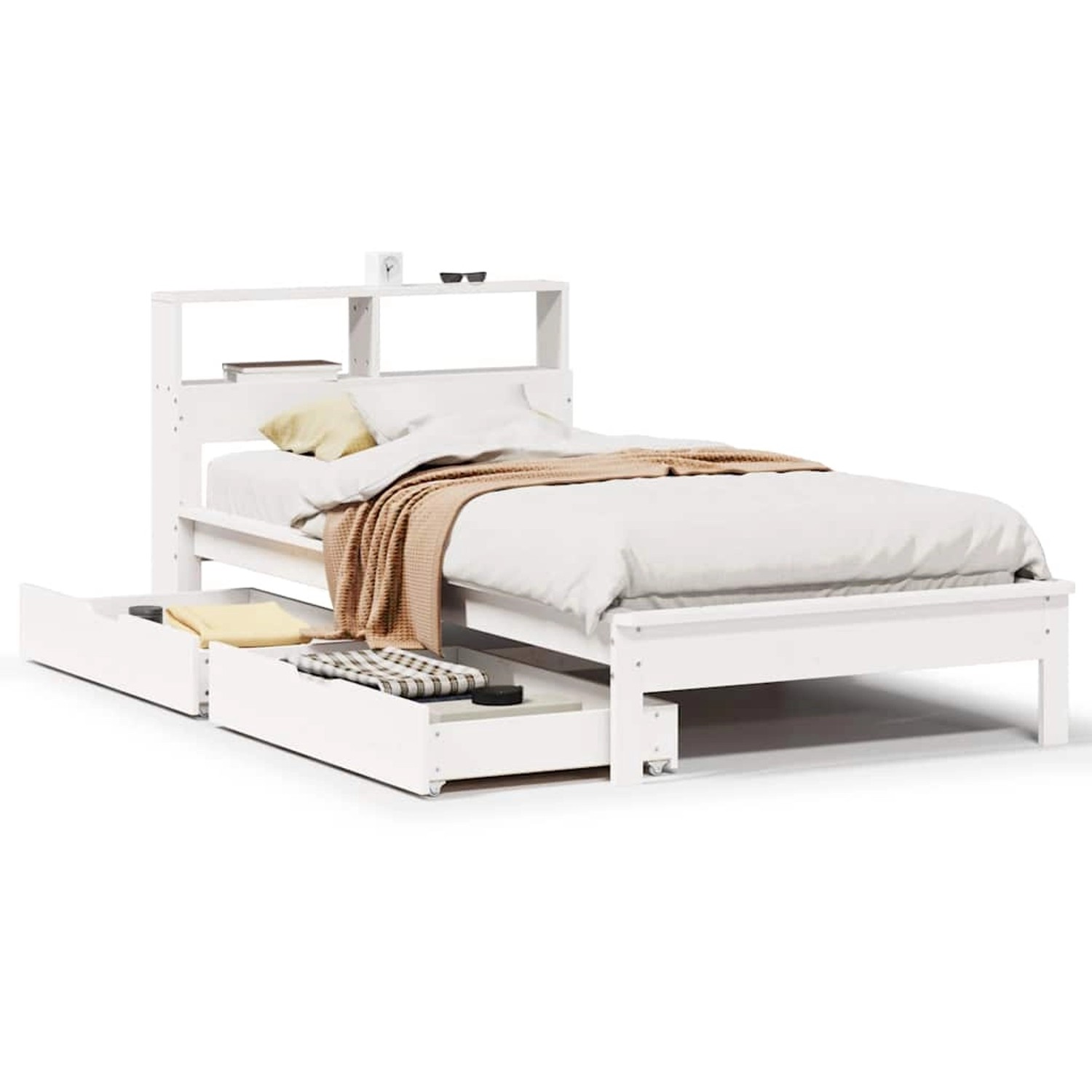 vidaXL Massivholzbett mit Regal ohne Matratze Weiß 90x190 cm Kiefer 3309831 günstig online kaufen