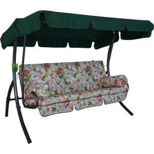 Angerer Hollywoodschaukel Trend Wolfgangsee Creme Blumen, 3-Sitzer mit grünem Sonnendach.