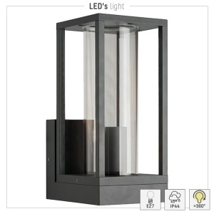 Moderne, eckige LED`s light Außenwandleuchte in Anthrazit mit Glaszylinder.